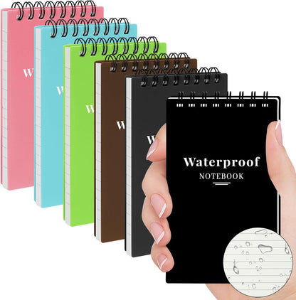 wavamawa 6 Pack Waterproof Pocket Notebooks, 3x5 Small Notepads, Mini Top Spiral Notebook, Lined College Ruled Paper, Tiny Memo Pads for Home, Office, Work, School, or Travel
