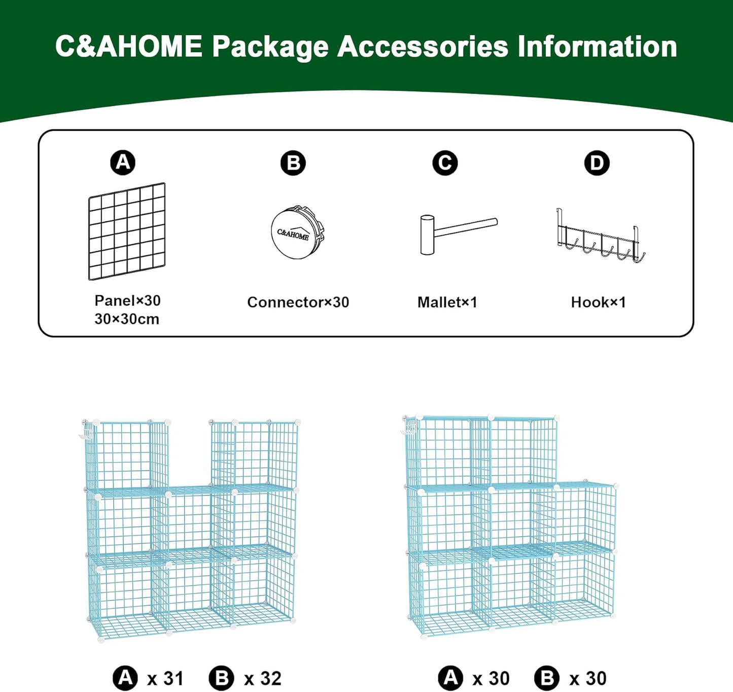 C&AHOME Wire Cube Storage, 6 - Cube Organizer Metal C Grids, Modular Shelves Units, Storage Bins Shelving, Closet Organizer, Ideal for Home, Office, Living Room, 36.6”L x 12.4”W x 36.6”H Black