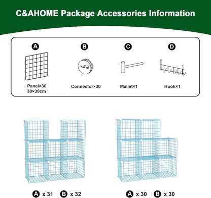 C&AHOME Wire Cube Storage, 6 - Cube Organizer Metal C Grids, Modular Shelves Units, Storage Bins Shelving, Closet Organizer, Ideal for Home, Office, Living Room, 36.6”L x 12.4”W x 36.6”H Black
