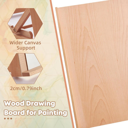 Wooden Tabletop Easel for Painting, Adjustable Table Top Artist Drawing Board for Adults, Students, 5-Position Art Easel Stand 25.6" x 18.9" Drafting Board with A3 Sketch Paper, A2
