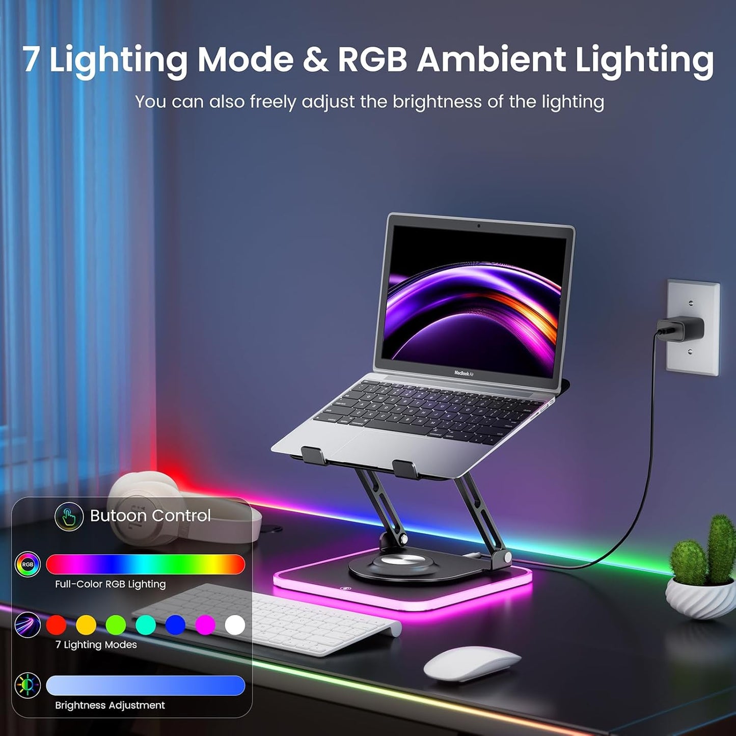 JOYEKY Laptop Stand for Desk, Adjustable Computer Stand with 360° Rotating Base, Ergonomic Laptop Riser for Collaborative Work, Foldable & Portable Laptop Stand, fits for All 10-16" Laptops
