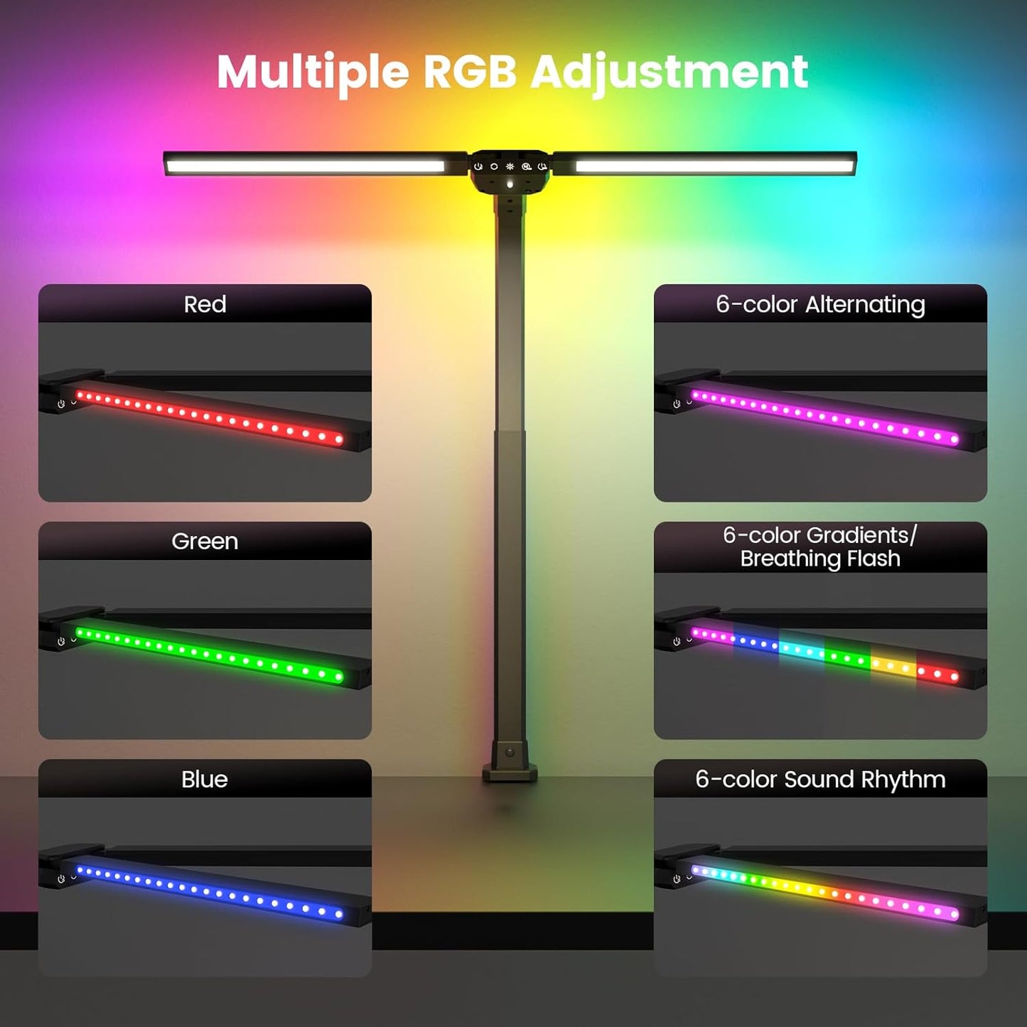 SIBRILLE LED Desk Lamp for Home Office - Dimmable Computer Desk Light with Clamp, Modern Architect Task Lamp with Color Changing, Flexible Desktop Lamp with Gooseneck for Monitor, Double Head, White