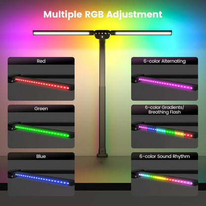 SIBRILLE LED Desk Lamp for Home Office - Dimmable Computer Desk Light with Clamp, Modern Architect Task Lamp with Color Changing, Flexible Desktop Lamp with Gooseneck for Monitor, Double Head, White