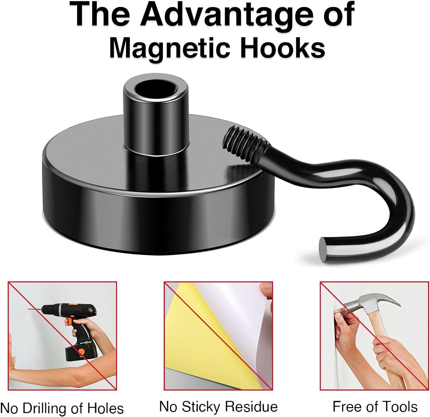 MIKEDE Black Magnetic Hooks 85Lbs Heavy Duty Earth Magnets with Hooks for Cruise Cabin Strong Magnet Hooks for Hanging Super Metal Magnetic Hanger for Grill Fridge Kitchen - Pack of 10