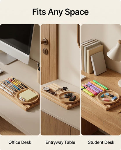 Horizontal Pen Holder for Desk, Walnut Pen Holder with 5 Compartments,Pen Tray Office Accessory, Teacher Gifts, Suitable for School, Home,Pen Tray for Desk (Walnut)