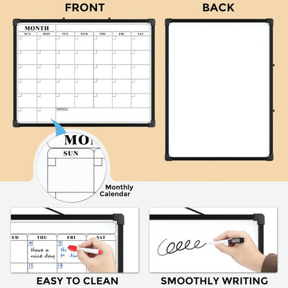 MaxGear Monthly Calendar Dry Erase Board for Wall, 16"x12" Small Hanging Double-Sided White Board, Portable Whiteboard for Planning, Drawing, Memo, to Do List, School, Home, Kitchen, Office