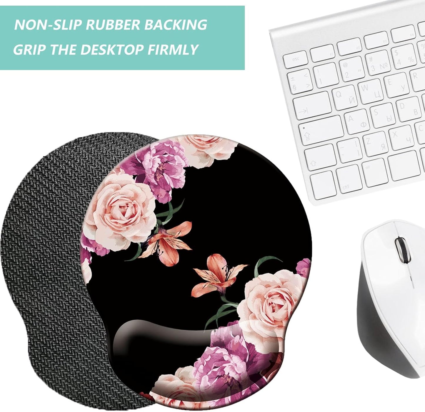Mouse Pad with Wrist Support, Ergonomic Mouse Pad with Memory Foam Wrist Rest Cushion, Non-Slip Rubber Base Gaming Mice Pad for Home Office Computer Laptop, Flowers Grass