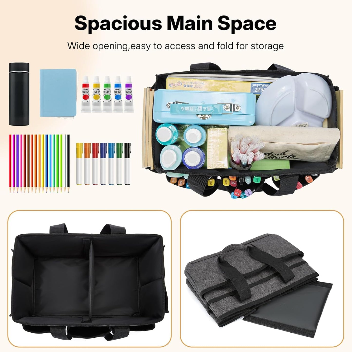 Craft Organizer Tote Bag, Art Organizer, Craft Caddy with Multiple Pockets, Storage Bag for Sewing Tools, Art Supplies, Home and Office (Cat Print)
