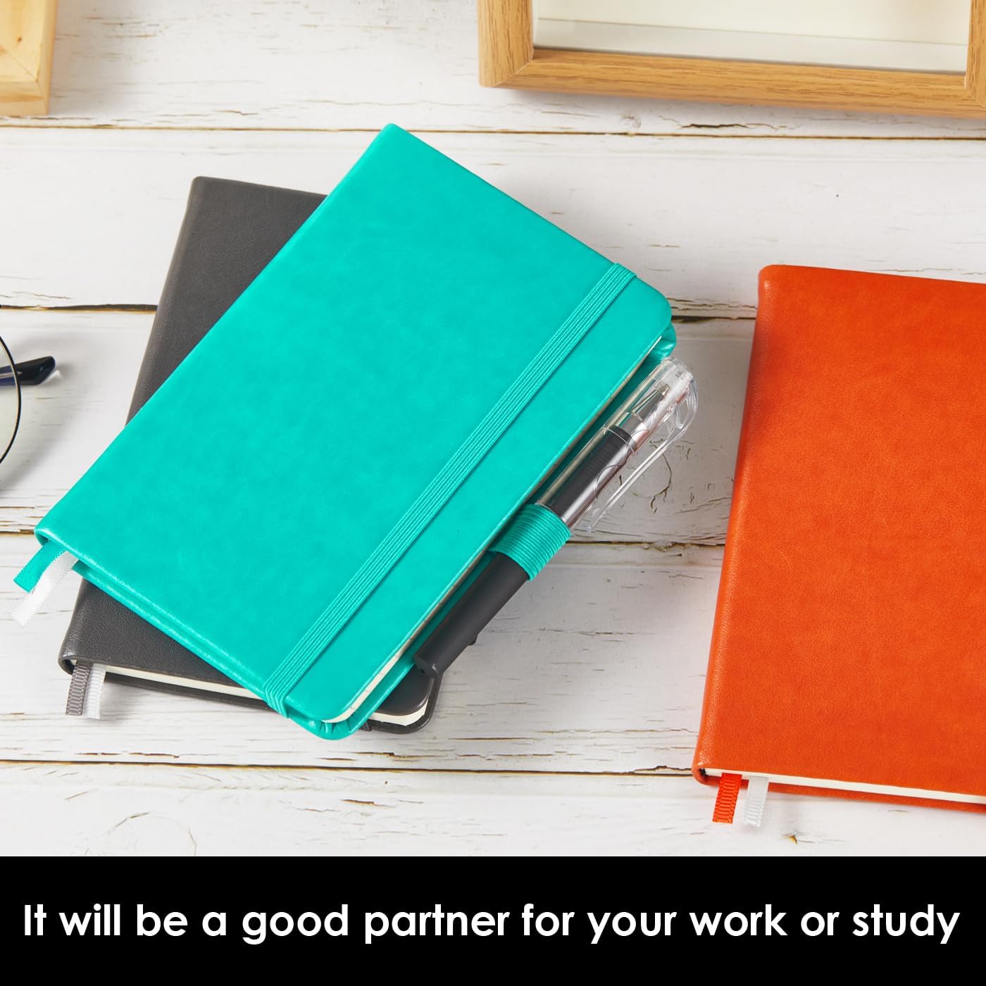 NIRMIRO 3 Pack Pocket Notebook Journals, Small Notepad Notebooks for Note Taking, A6 Mini Note pads with Pen Holder, 408 Lined Pages, 3.7" x 5.7", Black, Brown, Blue