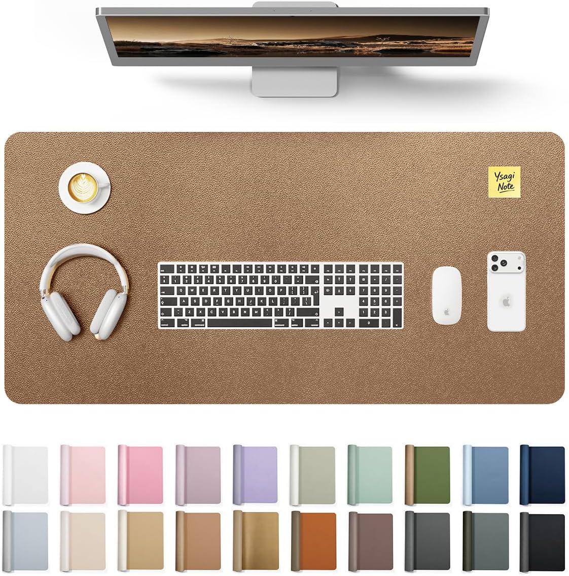 YSAGi Leather Desk Protector, Office Mat, Large Mouse Mat, Non-Slip PU Leather Blotter, Laptop Desk Mat, Waterproof Writing Pad for Office and Home (Black, 31.5" x 15.8") - Colors B