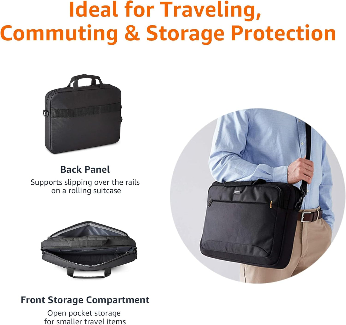 Amazon Basics Laptop Tablet Carrying Case with Shoulder Strap and Grab Handles, 14-inch, Black, Compartments for Storage