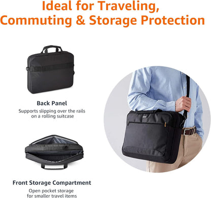Amazon Basics Laptop Tablet Carrying Case with Shoulder Strap and Grab Handles, 14-inch, Black, Compartments for Storage