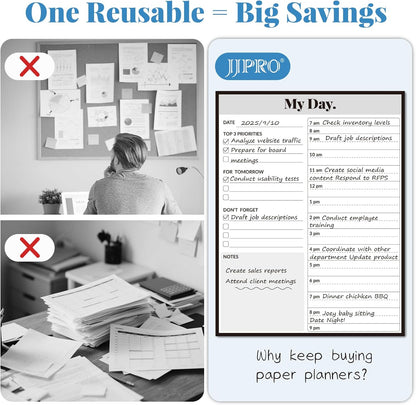 JJPRO Reusable Desktop Daily Planner with Stand,Reusable Time Schedule Board,11"x8.5" Hourly Schedule Dry Erase Board with Time Slots,Desk Hourly Dry Erase Board w/Engineered Wood Stand-Sage Green