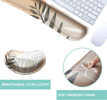 Keyboard Wrist Rest Mouse Wrist Support Set, Memory Foam Wrist Rest Pad for Computer Laptop Keyboard Mouse, Ergonomic Wrist Cushion Support for Typing Pain Relief, Gaming Home Office, Flowers Grass