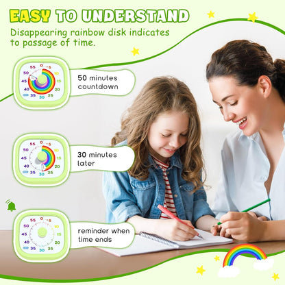HIPPIH Visual Timer for Kids - 60 Minute Pomodoro Timers for Classroom Kitchen Office, Countdown Kids Timer Clock with Rainbow Disk, Desk Time Management Tool for Toddler with Silent Operation, Blue