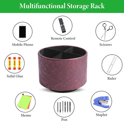 Round Leather Art Supply Organizer,Remote Control Holder,360 Degree Rotating,Multi-Functional Pencil Holder,4 Compartments Desktop Stationary Organizer(1-Fractal Flower) | Round - Colors B