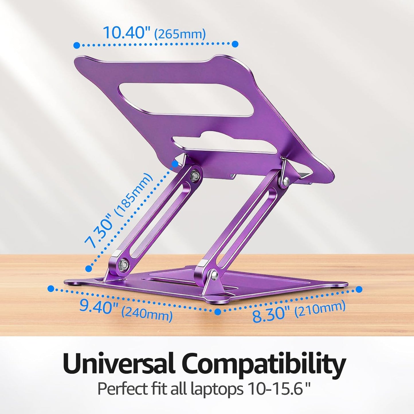Urmust Aluminum Laptop Stand, Portable Laptop Riser, Adjustable Laptop Stand for Desk Foldable, Ergonomic Computer Notebook Holder for MacBook Air Pro HP, Office Desk Accessories (10-15.6'')- Black