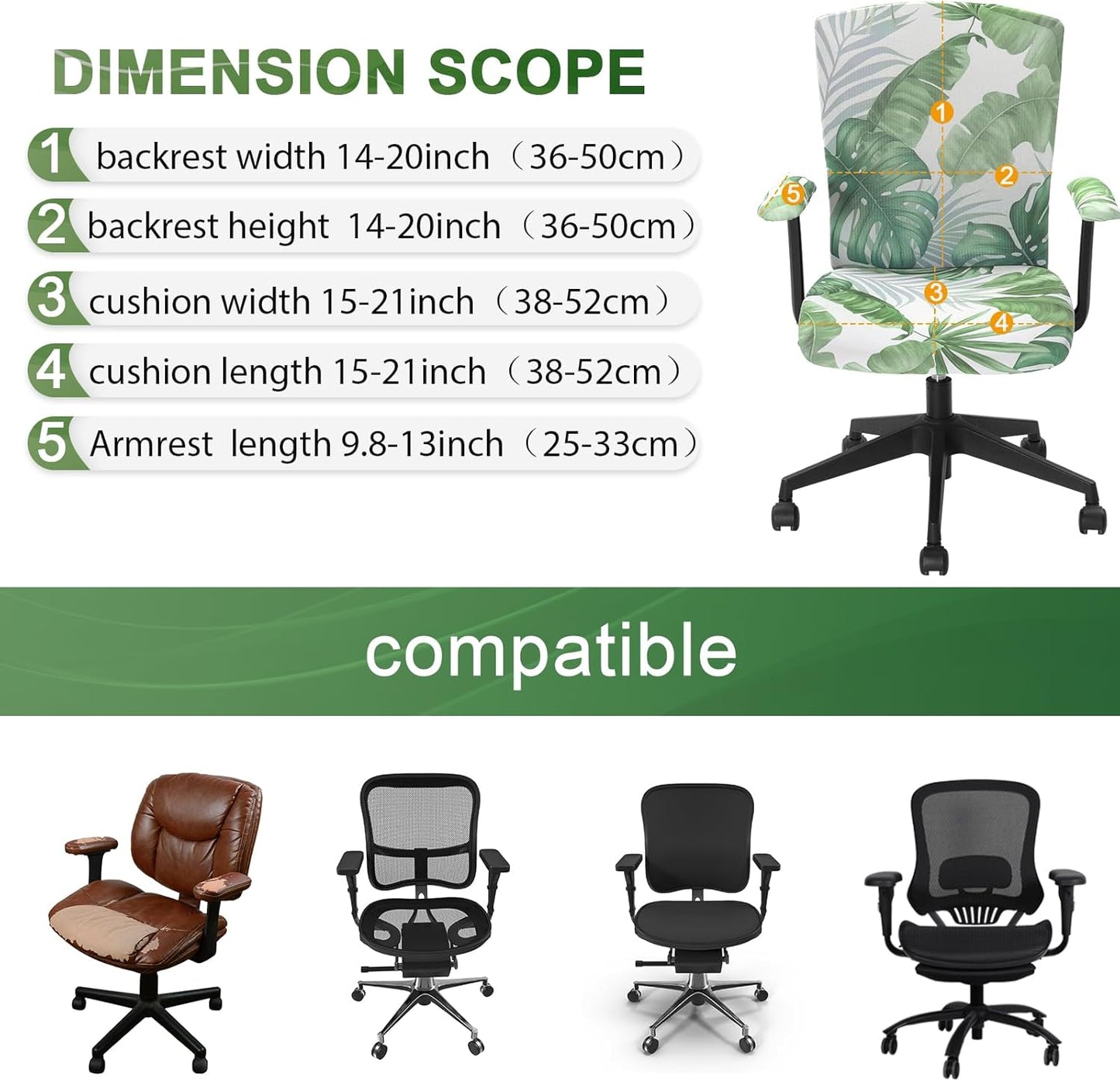 Tallew 4 Pcs Office Chair Covers Set Computer Universal Protective Stretchable Chair Seat Covers Desk Armrest Cover Pads Office Cushion Backrest for Rotating(Regular,Black)