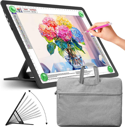 Zocelight Rechargeable A3 Light Board with Built-in Stand & Bag,Super Bright Magnetic Light Box for Tracing,Wireless Light Pad for Diamond Painting,Side Buttons,LED Light Table for Drawing,Sketching