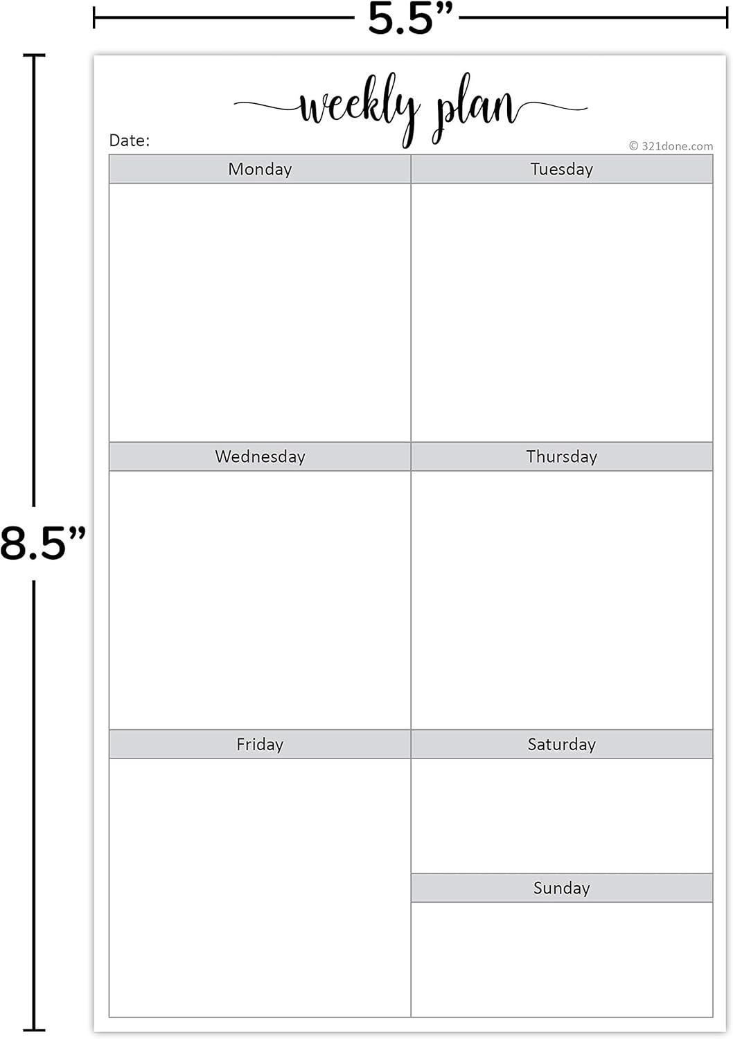 321Done Weekly Checklist Notepad - 50 Sheets (5.5" x 8.5") - This Week to Do Notepad Tear Off Planning Pad, Planner Checklist Organizing - Made in USA - Simple Script