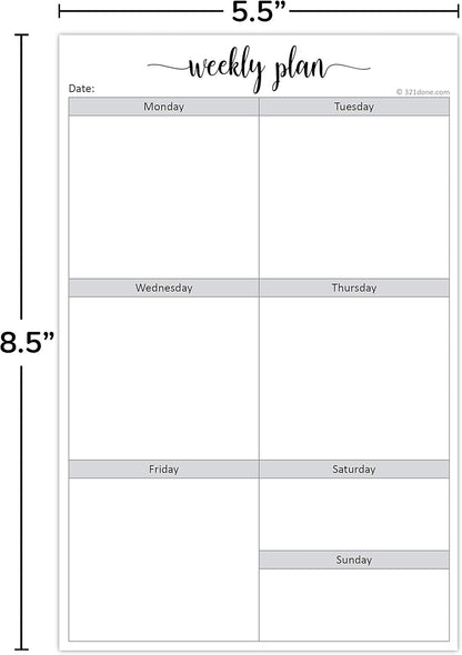 321Done Weekly Checklist Notepad - 50 Sheets (5.5" x 8.5") - This Week to Do Notepad Tear Off Planning Pad, Planner Checklist Organizing - Made in USA - Simple Script