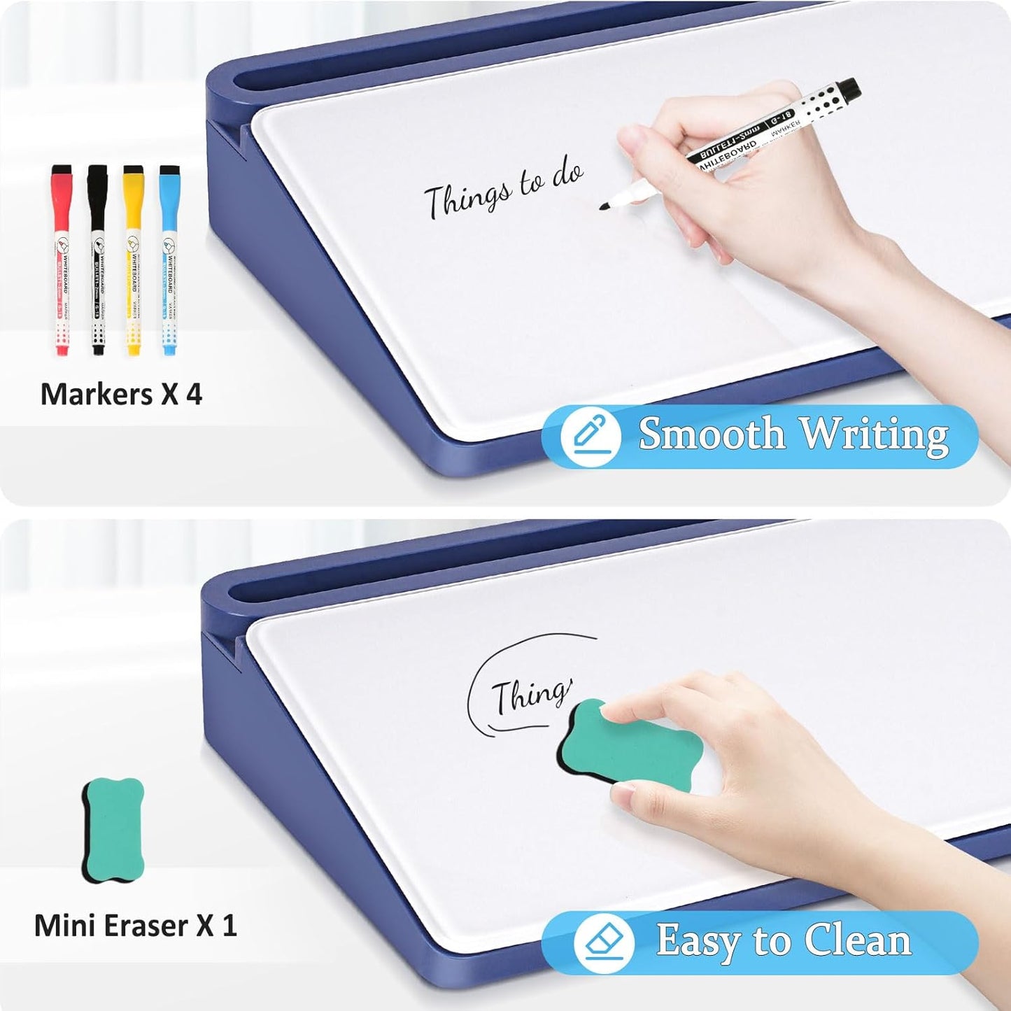 DOLLAR BOSS Glass Desk Whiteboard Calendar Small Dry Erase Board Desktop White Board with Storage Drawer Computer Keyboard Stand Desk Organizer, Colorful Weekly Calendar, Black