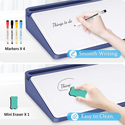 DOLLAR BOSS Glass Desk Whiteboard Calendar Small Dry Erase Board Desktop White Board with Storage Drawer Computer Keyboard Stand Desk Organizer, Colorful Weekly Calendar, Black