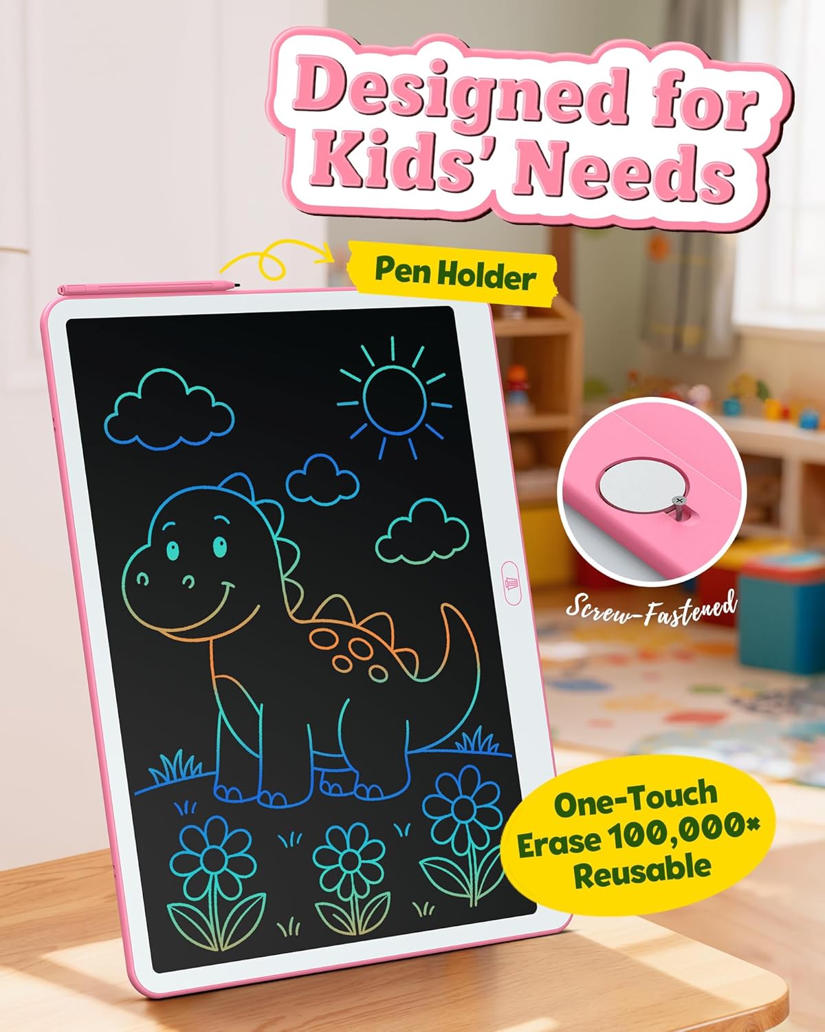 Bravokids 12 Inch LCD Writing Tablet for 3 Year Olds - Electronic Drawing Pad and Doodle Board as Educational Birthday Gifts for Girls and Boys (Pink)