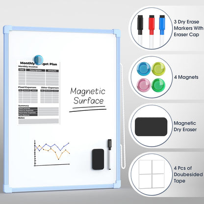 MaxGear Double-Sided Dry Erase Board for Wall, 16"x12" Hanging Whiteboard, Small Dry Erase White Board with 3 Markers and 4 Magnets, Portable Whiteboard for Planning, Drawing, Memo, to Do List
