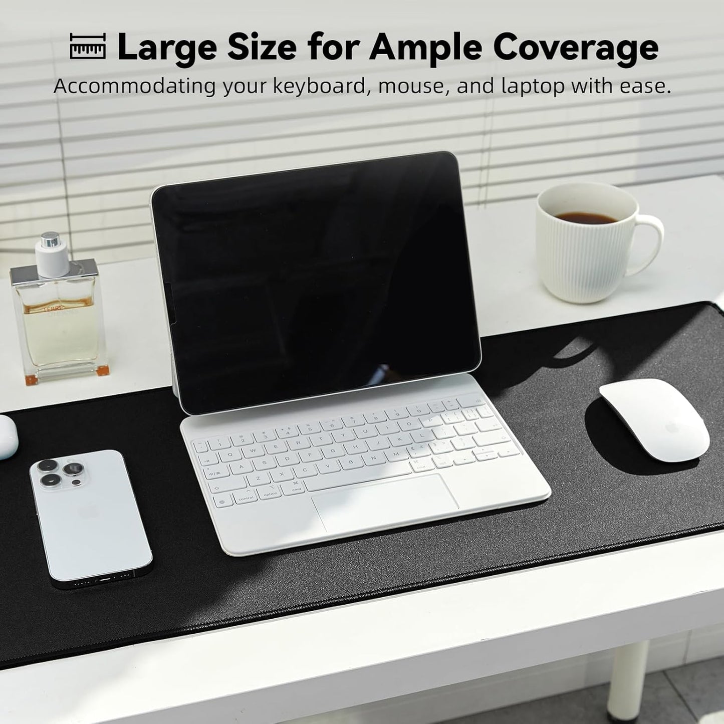 Reniteco Waterproof Large Gaming Mouse Pad with Durable Stitched Edges, Non-Slip Rubber Base, Grainy Jacquard Mouse Mat Desk Pad for Home Office Gaming, 31.5''x11.8''x0.12'', Matte Beige