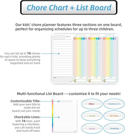 JJPRO Magnetic Dry Erase Chore Chart for Adults:Large Whiteboard16 x19-Chore Chart,Calendar,Meal Board Notes All-in-One,Behavior Chart,Teenagers,White