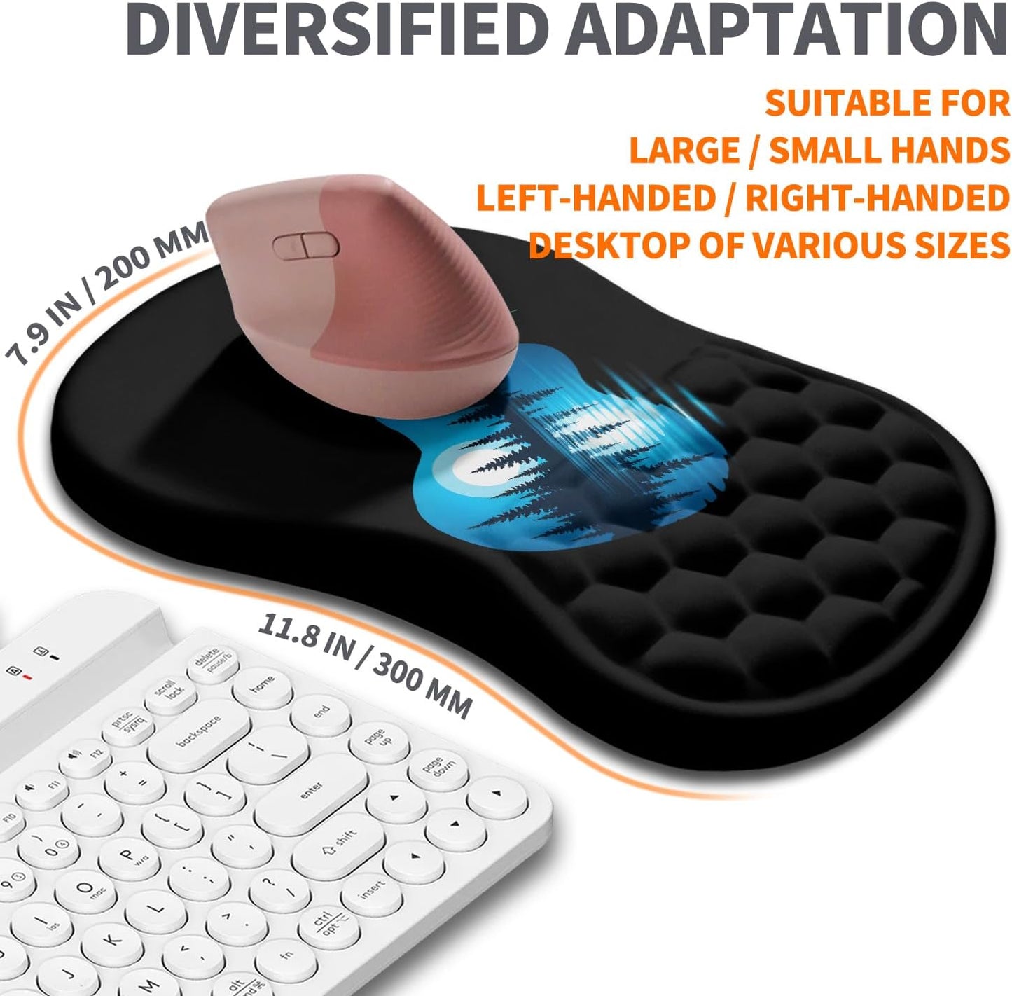 Ergonomic Joint Wrist Support Mouse Pad with Memory Foam Cushion Massage Bump, Carpal Tunnel Pain Relief Mousepad Slope Design for Wrist Rest, 11.8x7.9 in, Black
