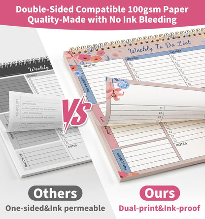104 Pgs Weekly To Do List Notepad, 52 Duplex-Printed Undated Sheets 100 GSM（8.5"×11") Weekly Desk Planner For Work Home School Office Desk Accessories Supplies & Goal Setting Tasks - Green