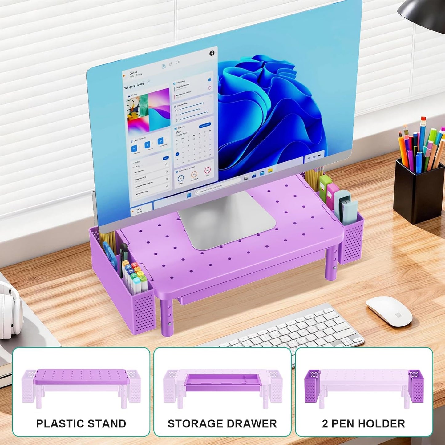 WALI Computer Monitor Stand for Desk, Adjustable Laptop Riser, Desk Monitor Stand Underneath Storage for Office, Home, School Supplies (STT003), 1 Pack, Black