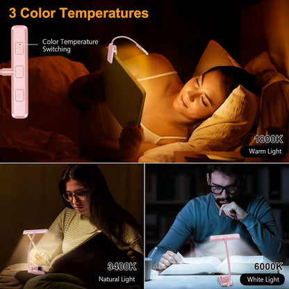 Gritin 19 LED Rechargeable Book Light for Reading in Bed with Memory Function- Eye Caring 3 Color Temperatures,Stepless Dimming Brightness,90 Hrs Runtime Lightweight Clip on Light for Book Lovers