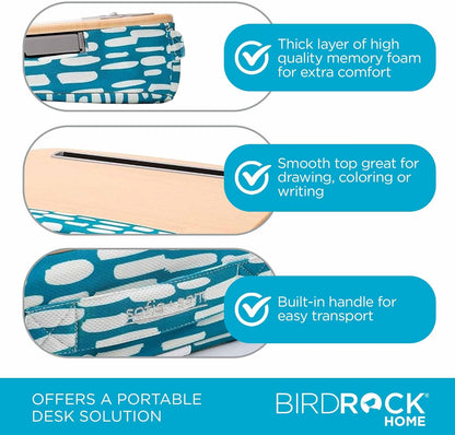 BIRDROCK HOME Deluxe Lap Desk with Pillow Cushion and Wrist Rest - Padded Laptop Desk for Bed, USB Light and Mouse Pad, With Reading Light, Soft Table for Home, Fits Laptops Up to 15" - Teal and Brown