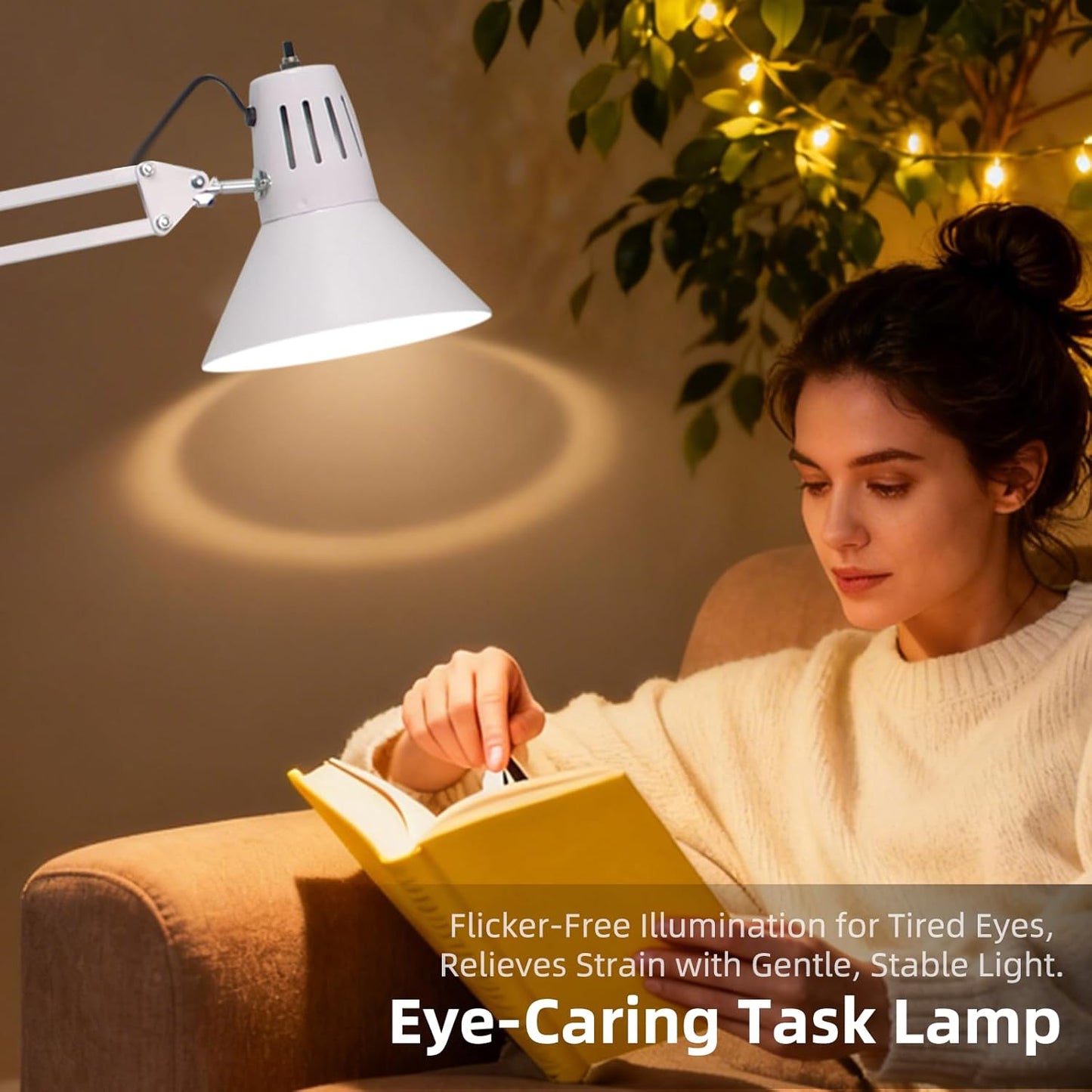 Desk Lamp With Clamp for Home Office, Eye-Caring Clip on Light with Adjustable Extra Tall Metal Swing Arm, High Intensity Clamp Lamp w/LED Bulb, Architect Task Table Lamps for Study, Workbench-B/5000k