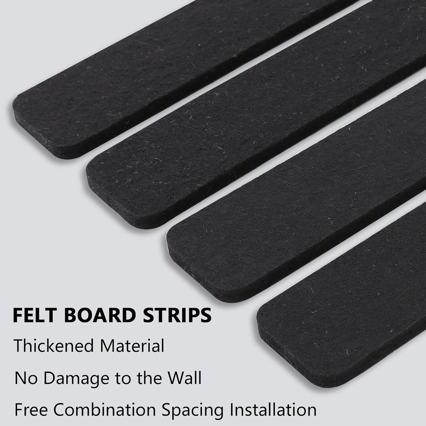 Vuzvuv 8 pcs Bulletin Board Bar Strips with 50 Pushpins & 10 Wooden Clip pins，Self Adhesive Cork Board for Wall，Felt Pin Board for School，Office Decor（Black White Grey）