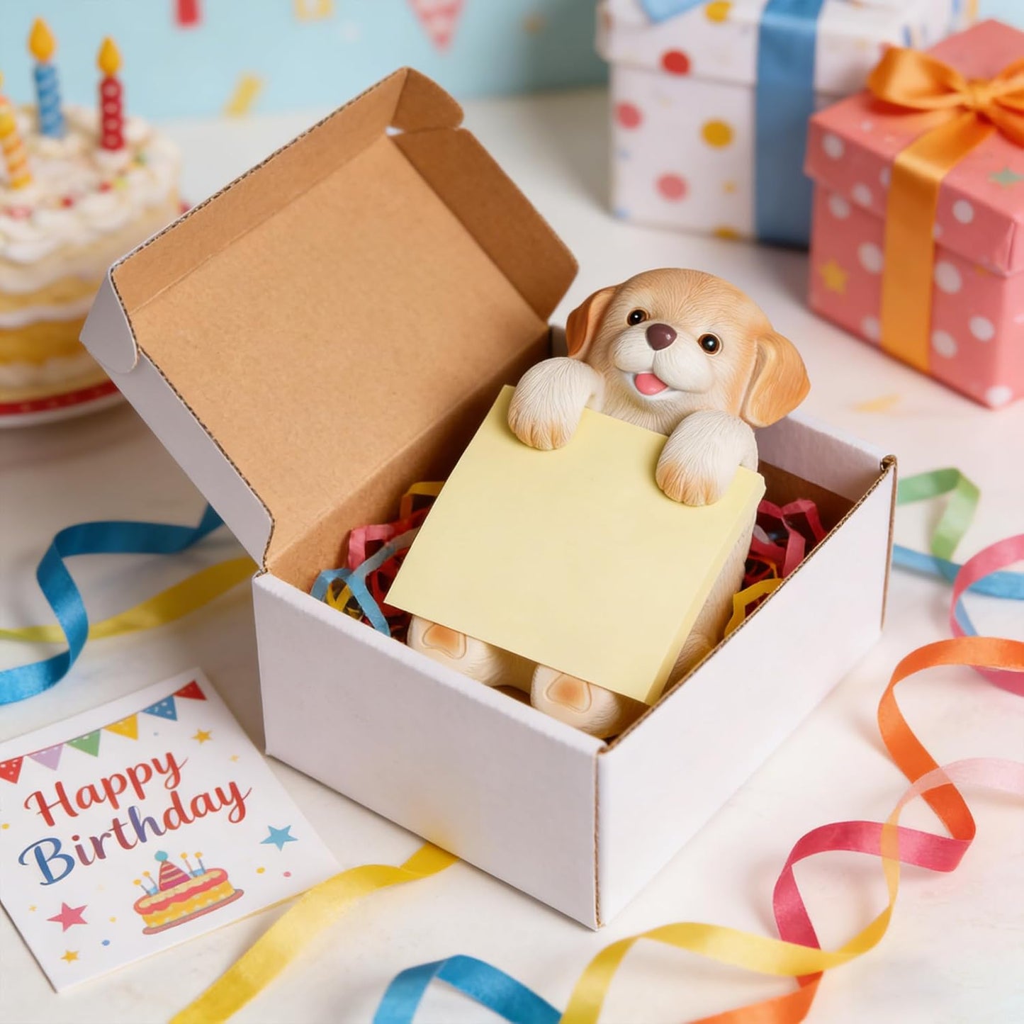 Highland Cow Pop-up Sticky Note Dispenser, Includes 1 Pad of 3x3 in Super Sticky Notes, 100 Sheets, Resin Cute Handmade Desk Holder for Office & Home-Beige