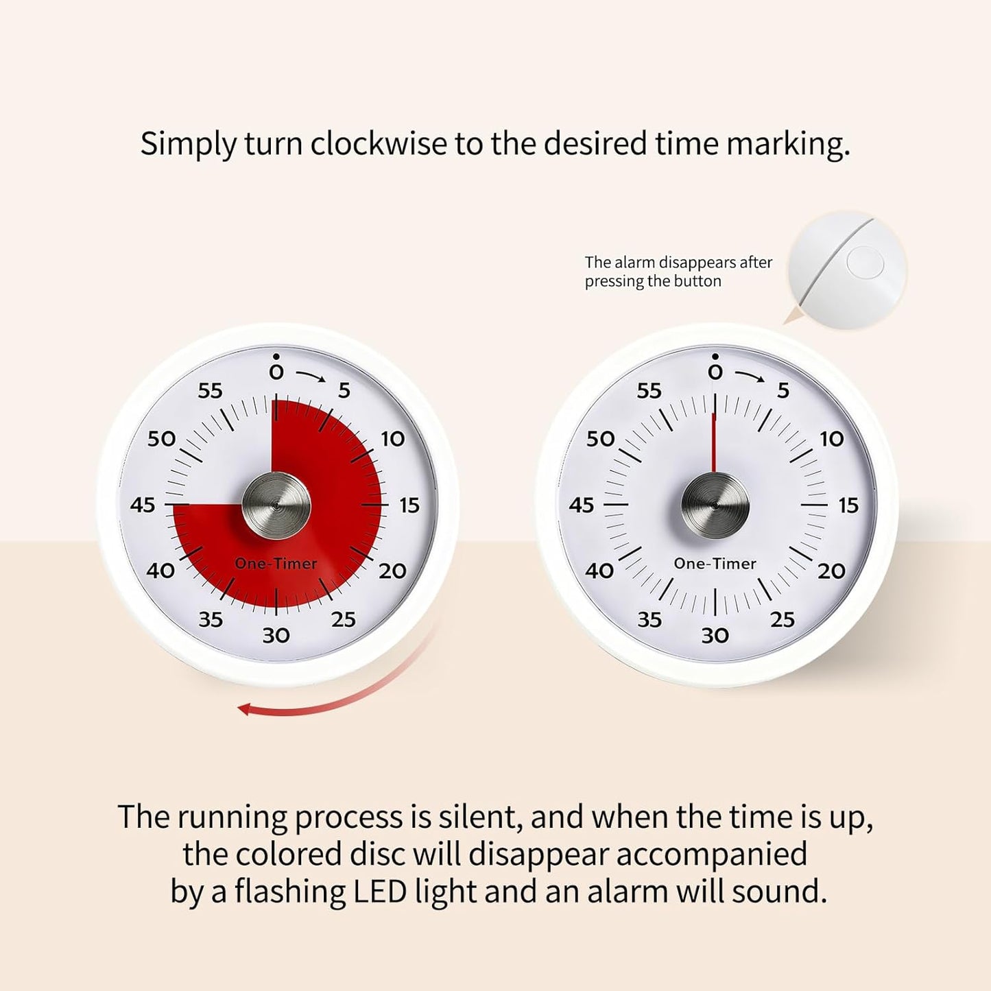 Kitchen Timers for Cooking, Magnetic Visual Timer for Kids Teachers Classroom School ADHD Autism Oven or Adult with Special Needs (White)