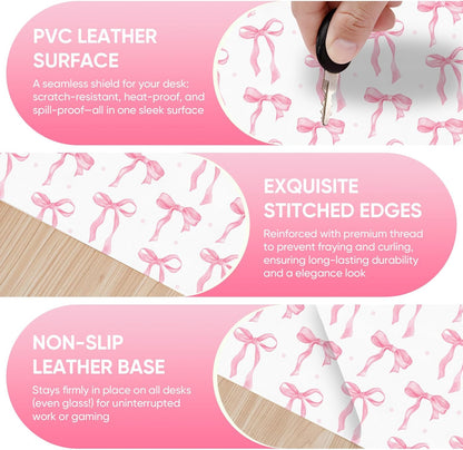 Pink Desk Mat, Leather Desk Pad Blotter Protector, XXL Large Mouse Pad,Computer Laptop Mouse Pads for Desktop,Waterproof Writing Anti-Slip Mousepad for Office and Home I Colorful Stickers