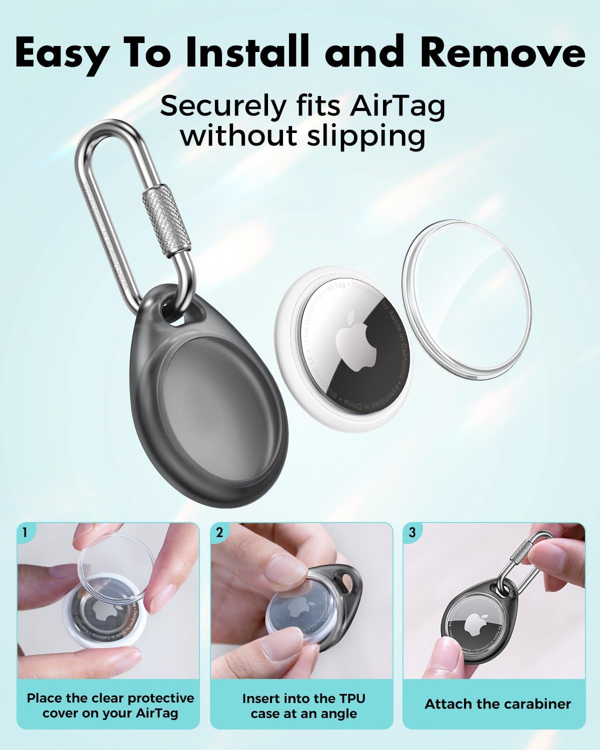 UNBREAKcable AirTag Holder for Apple - 4 Pack Air Tag Case [Professional Carabiner] [Waterproof] [Shockproof] TPU AirTag Keychain for Kids, Pets, Keys, Luggage, Backpacks