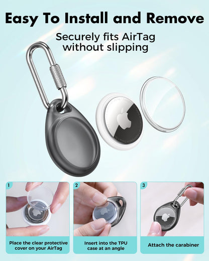 UNBREAKcable AirTag Holder for Apple - 4 Pack Air Tag Case [Professional Carabiner] [Waterproof] [Shockproof] TPU AirTag Keychain for Kids, Pets, Keys, Luggage, Backpacks