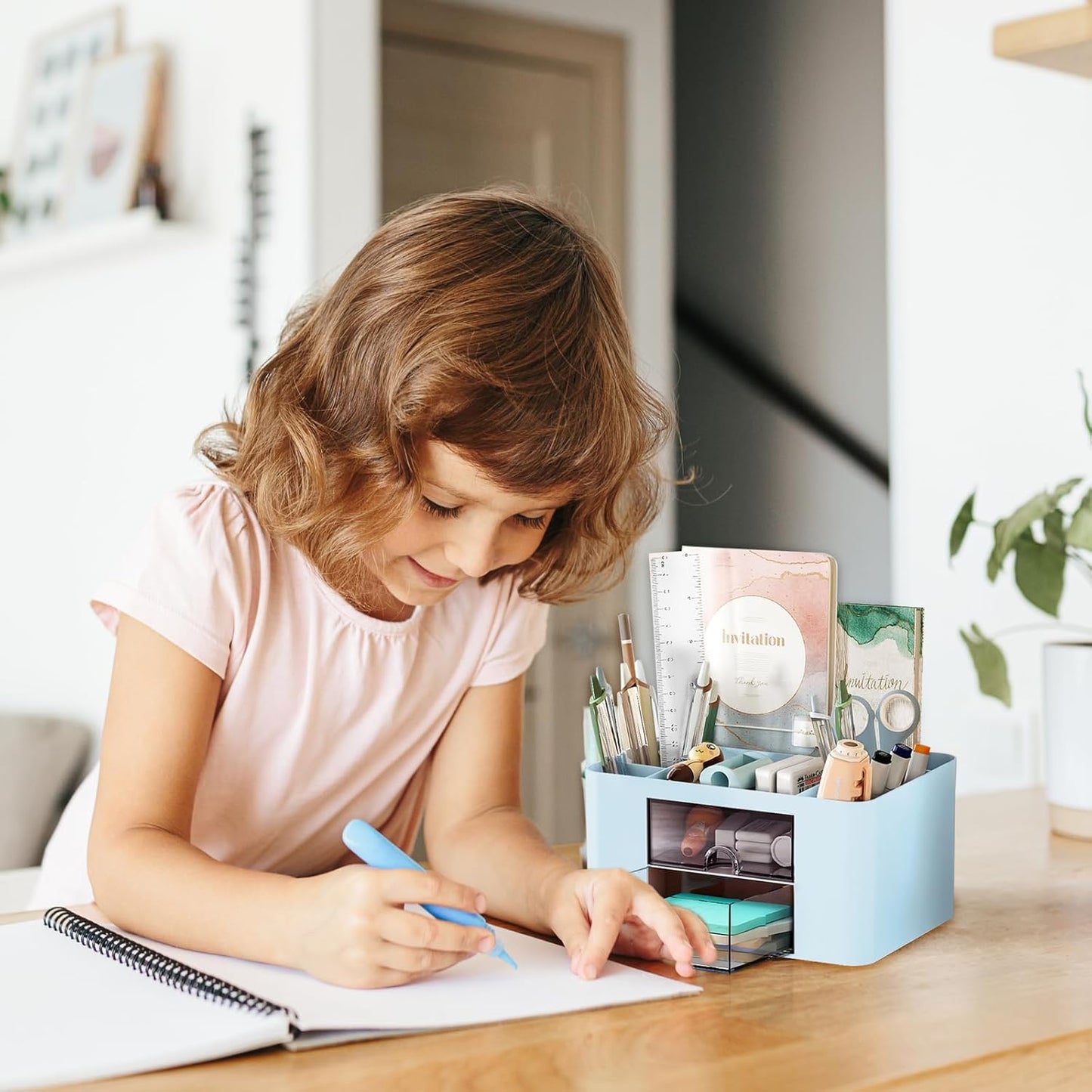 Cayxenful Pencil Holder For Desk,5 Slots 360°Degree Rotating Desk Organizers And Accessories,Desktop Storage Stationery Supplies Organizer, Cute Pencil Cup Pot For Office, School, Home (C-Blue)