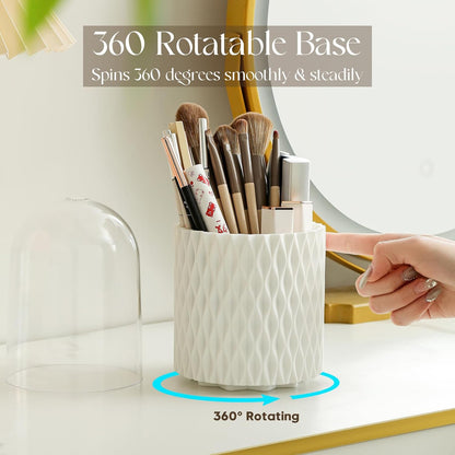 Makeup Brush Holder Organizer, 360° Rotating 5-Slot Make up Brushes Cup for Cosmetic, Lipstick, Hair Brush Holder - Spinning Vanity Countertop Caddy for Bathroom, Dorm & Office, Black