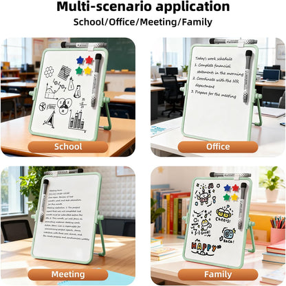 Colorful Dry Erase White Board 8.3x11in, Magnetic Desktop Board with Stand, 2 Markers (Eraser Head), 4 Magnets - Double-Sided Easel for Daily Planning, Memo, Office/Home/School (Blue)