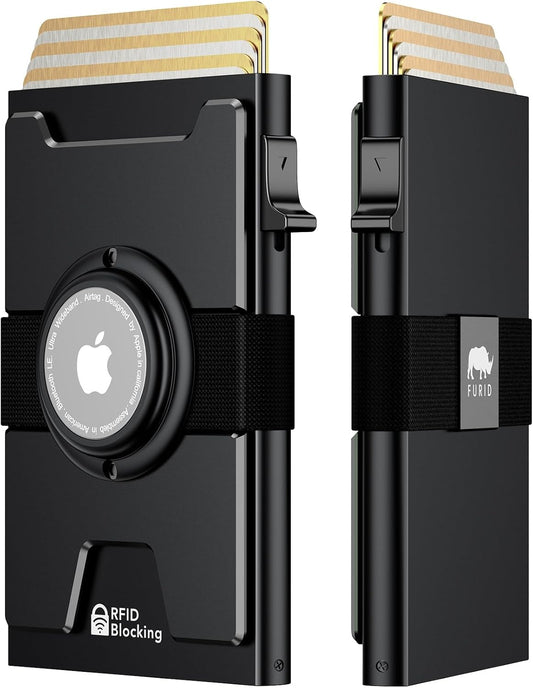 furid Smart Airtag Wallet Men: Metal Wallet with Airtag Holder - Apple Air Tag Wallet for Men Airtag, Slim Minimalist Pop Up Card Wallet,Gift Boxed