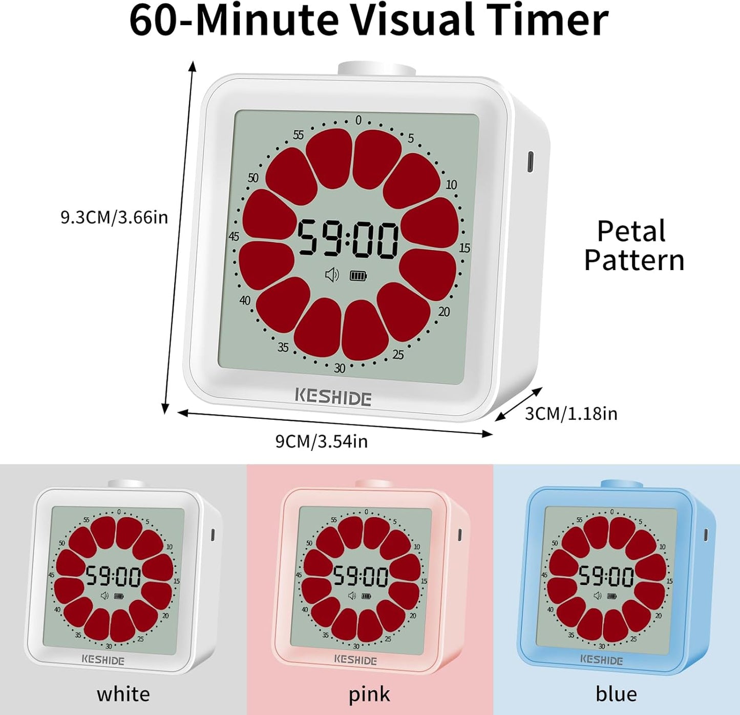 Visual Timer for Kids and Adults,LCD Digital 60-Minute Countdown Timer Silent Classroom Timer, Time Management Tool for Home, School, or Work
