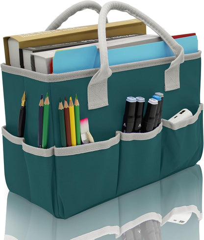 Cupohus Art Organizer Craft Storage Tote Bag with Pockets and Hadles, Oxford Fabric Carrying Caddy for Teacher, Officer, Artist, Traveler, and more – Pink