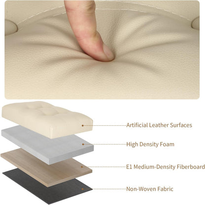 BelugaHelper Storage Ottoman Foot Rest Stool, Foldable Leather Footstool Storage Bench with Thicker Foam Padded Seat. Foot Rest Under Desk for Living Room Bedroom 350 lbs, 17x13x13 in, Brown